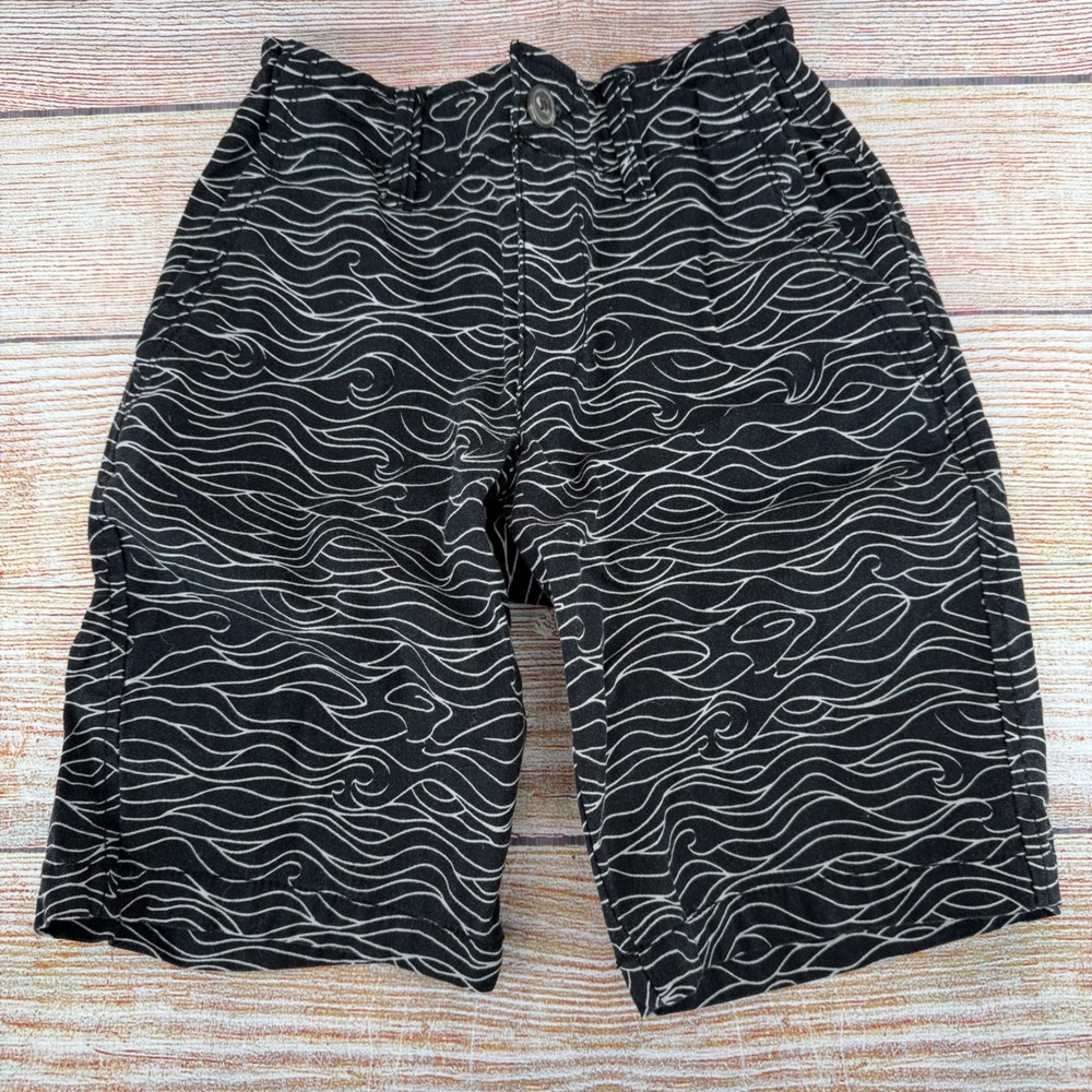 Arizona Jean Co Boys Size 10 Classic Fit Shorts Black White Wave Print Cotton